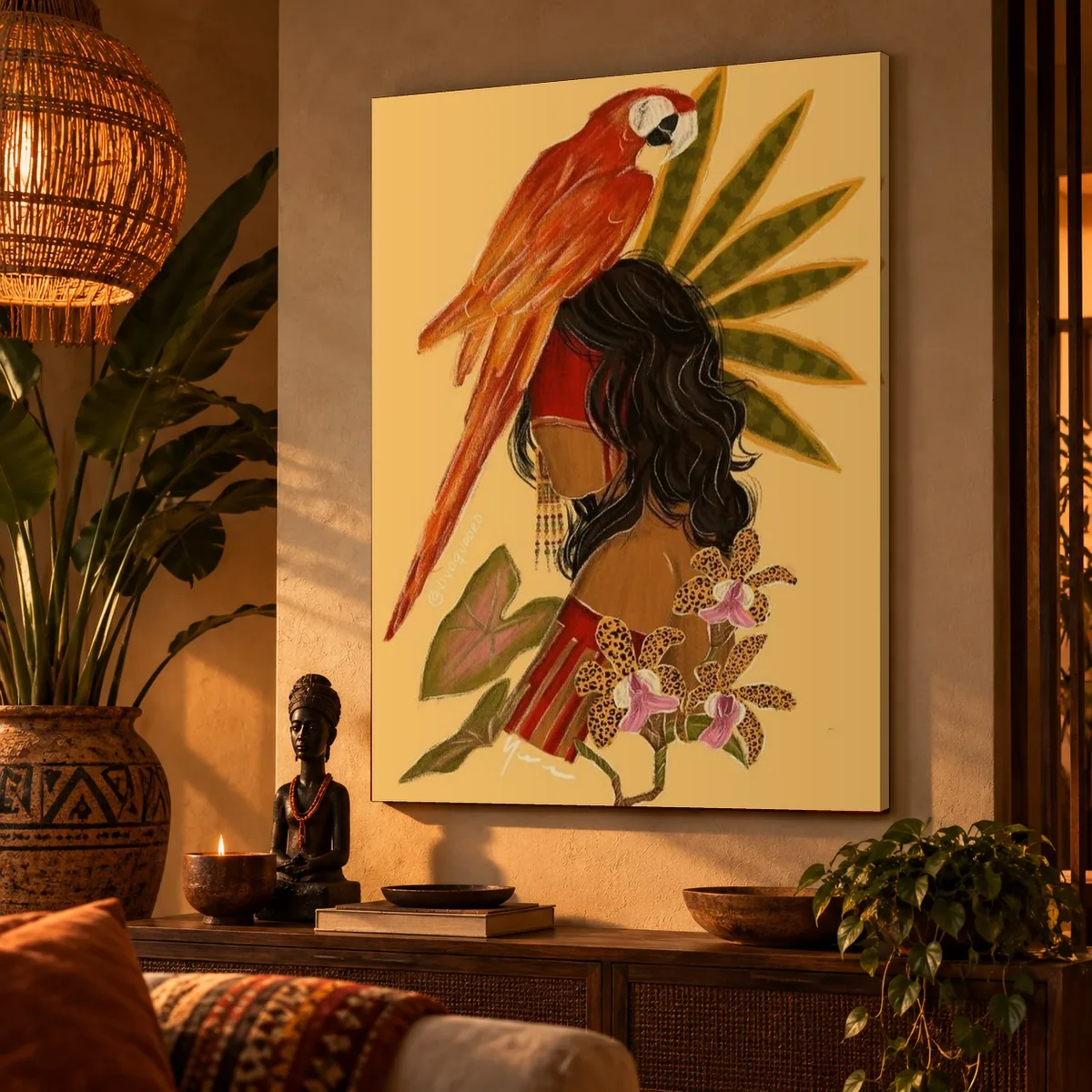 Quadro A Arara e a Mulher na parede