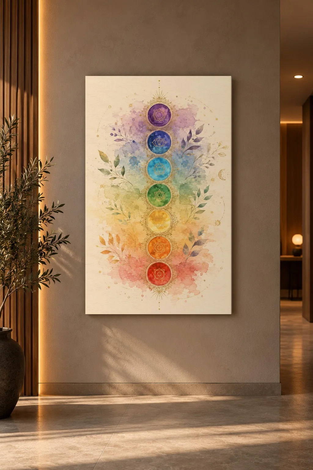 Quadro Chakras em Aquarela na parede