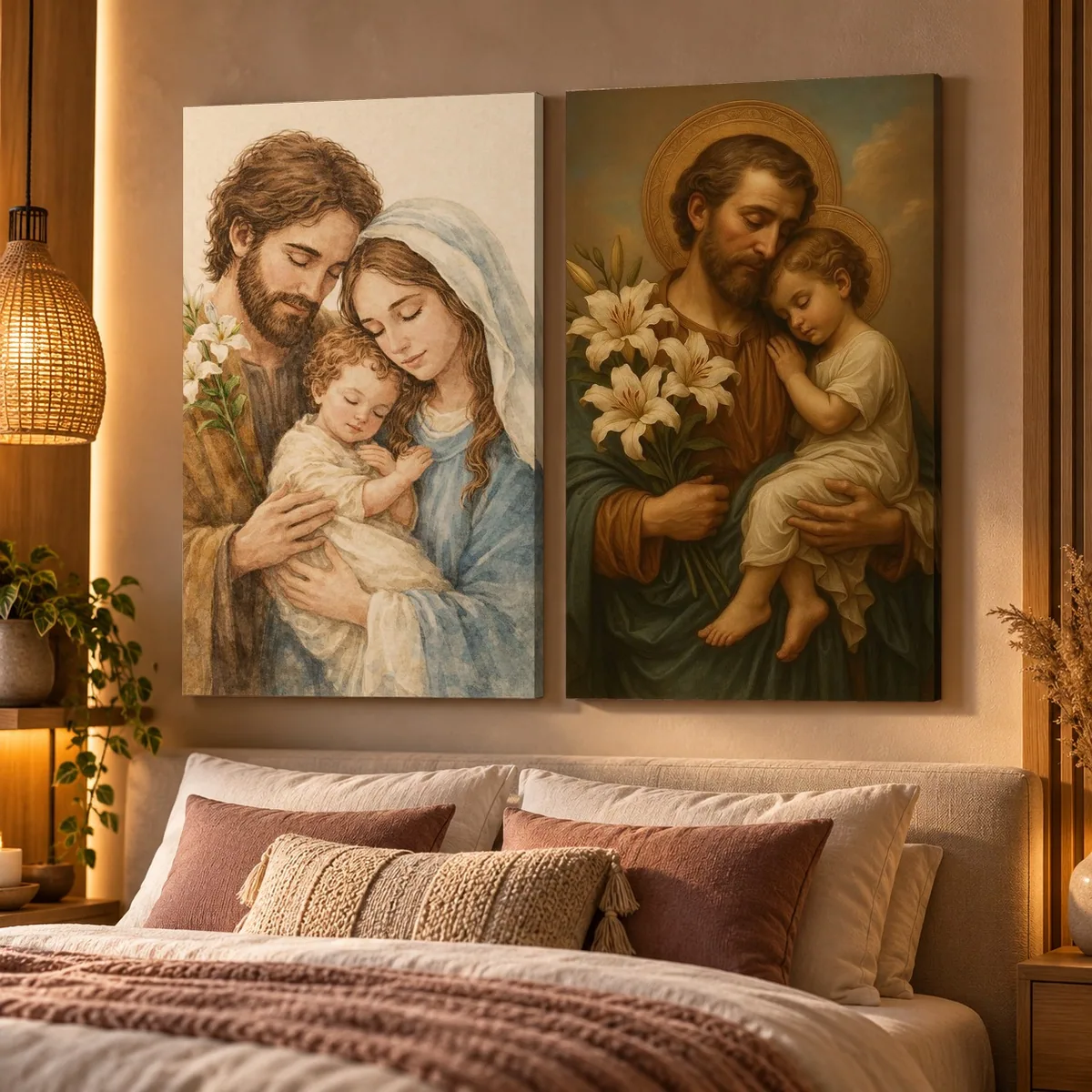 Composição Dupla Família Sagrada na parede