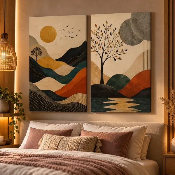 Composição Dupla Paisagens Douradas na parede