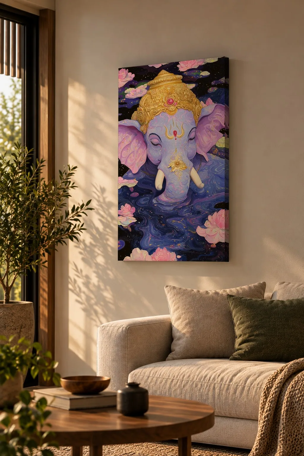 Quadro Ganesha Lilás na parede