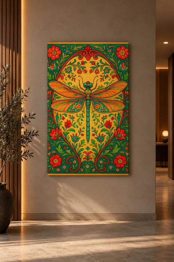 Quadro Libélula Dourada na parede