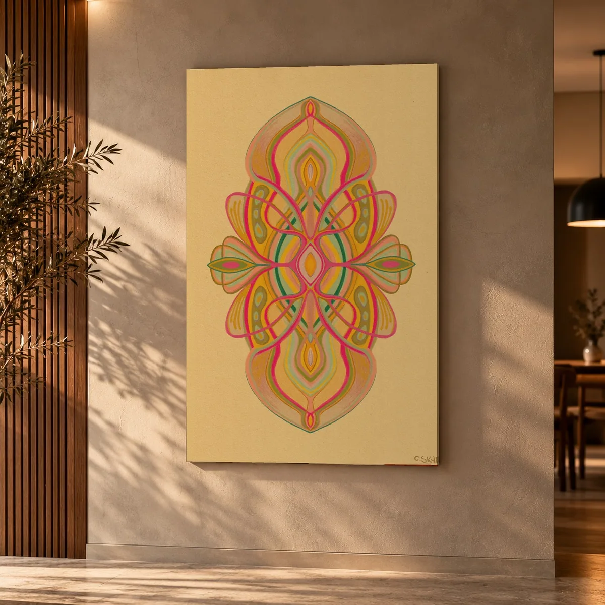 Quadro Mandala Rosa na parede