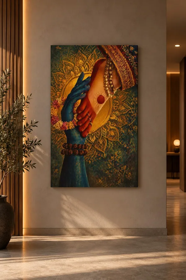 Quadro Mãos de Shiva e Parvati Douradas na parede