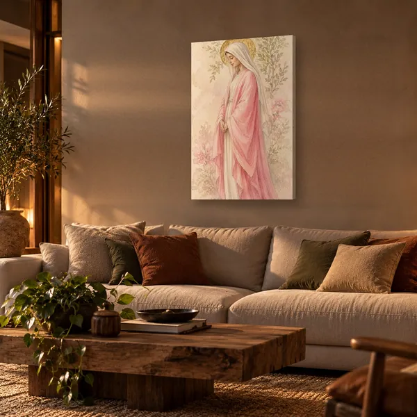 Quadro Maria em Rosa na parede