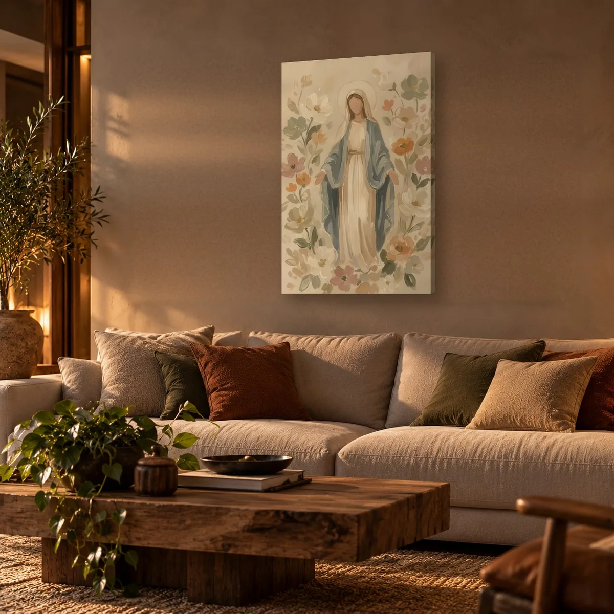 Quadro Nossa Senhora das Flores na parede