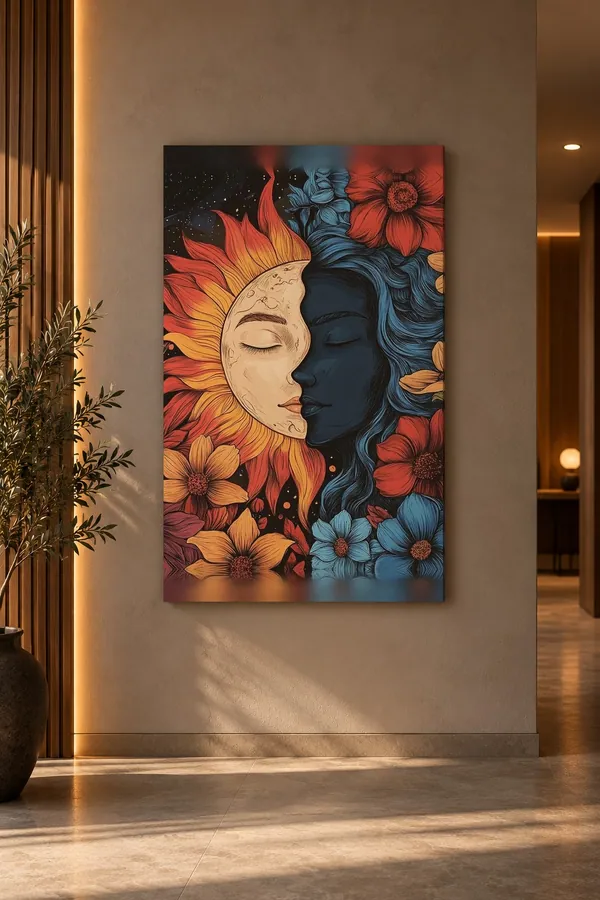 Quadro Sol e Lua em Rostos na parede